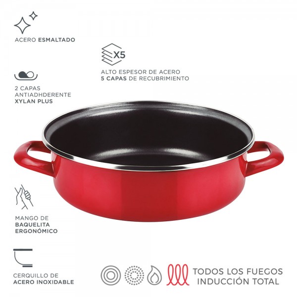 Tartera acero esmaltado aisi 430 optimax roja ø24cm