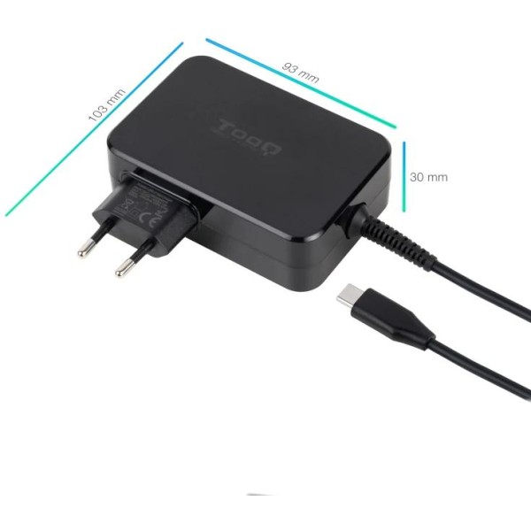 Tooq cargador portátil gan usb-c pd 100w negro