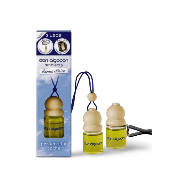 Ambientador de coche DON ALGODÓN aroma clásico floral bouquet envase 6,5 ml + pinza