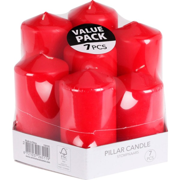 Velas de cera rojas de ø55 mm con diferentes alturas, 7 uds