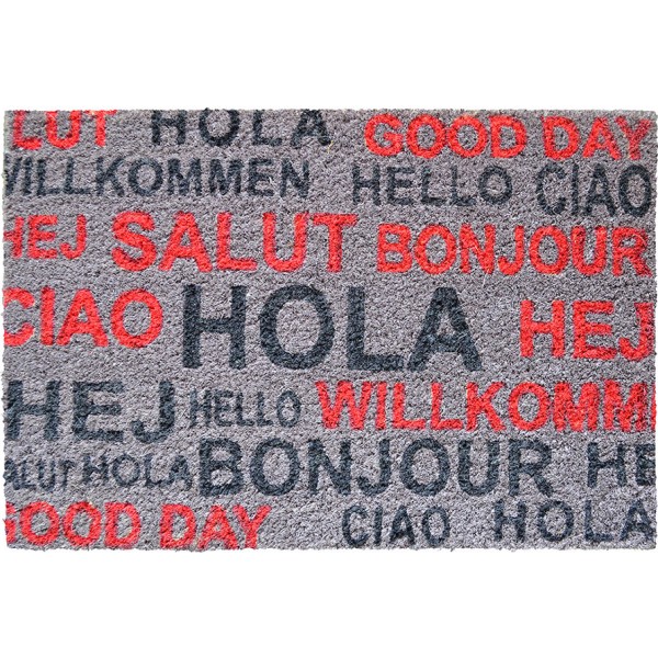 Felpudo de fibra de coco pintado diseño saludos, 60 x 40 cm